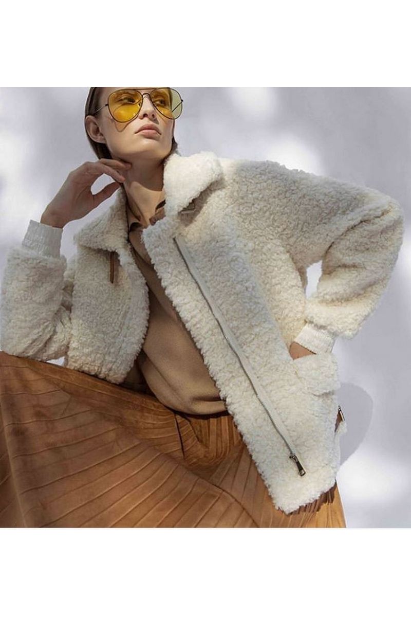 Buy Women's Fashion Long Sleeve Zip Up Faux Fur Oversized Coat Jacket With Pockets Warm Winter