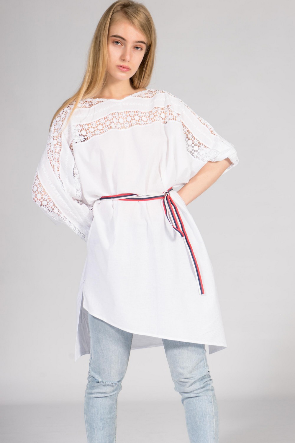 Buy Summer cotton loose lace asymmetric white long sleeve dress, Сomfortable casual ladies dress