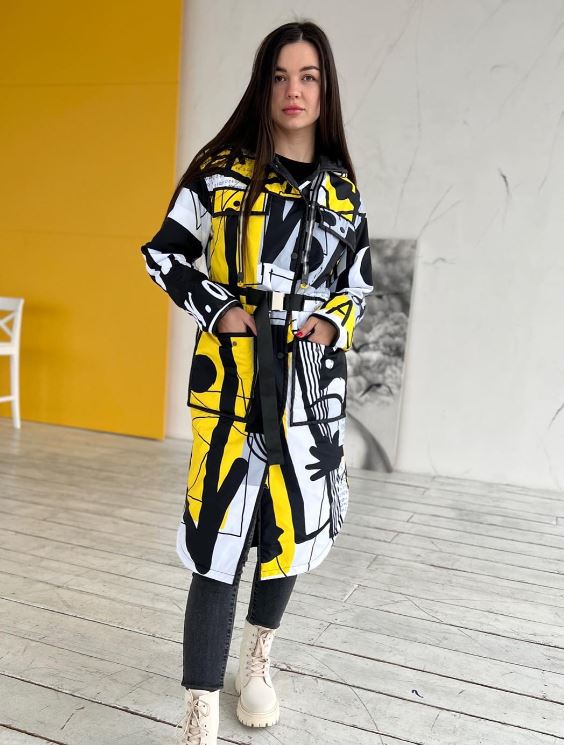 Buy Yellow Black White Midi Padded Hooded RainCoat with Buttoned and Pockets