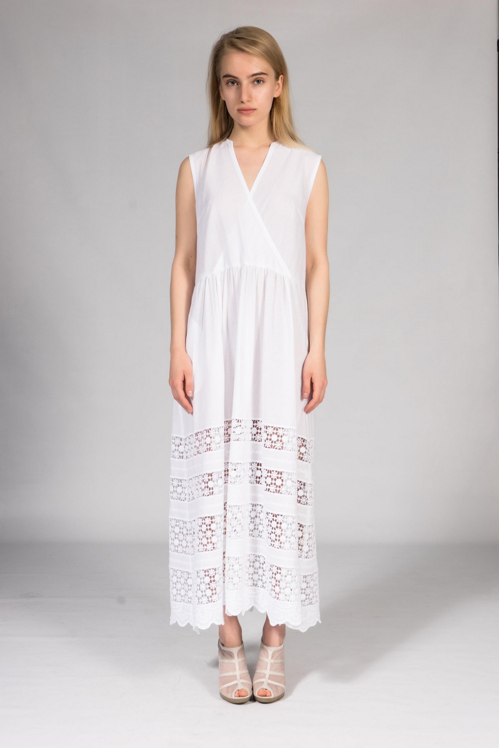 Buy Summer cotton long loose white dress, Sleeveless V neck dress, Сomfortable casual ladies dress