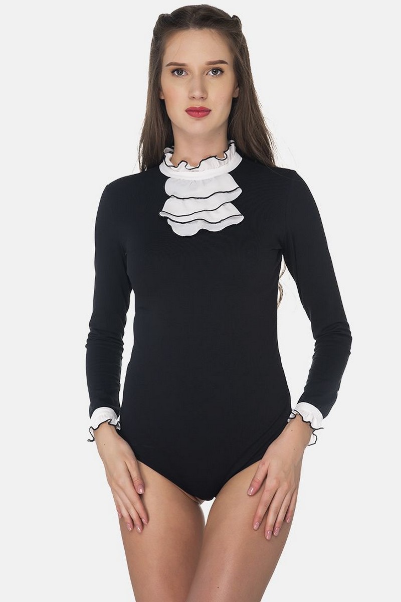 Buy Black Cotton Comfortable Office Business Blouse Body, Long Sleeve Shuttlecock Bodysuit