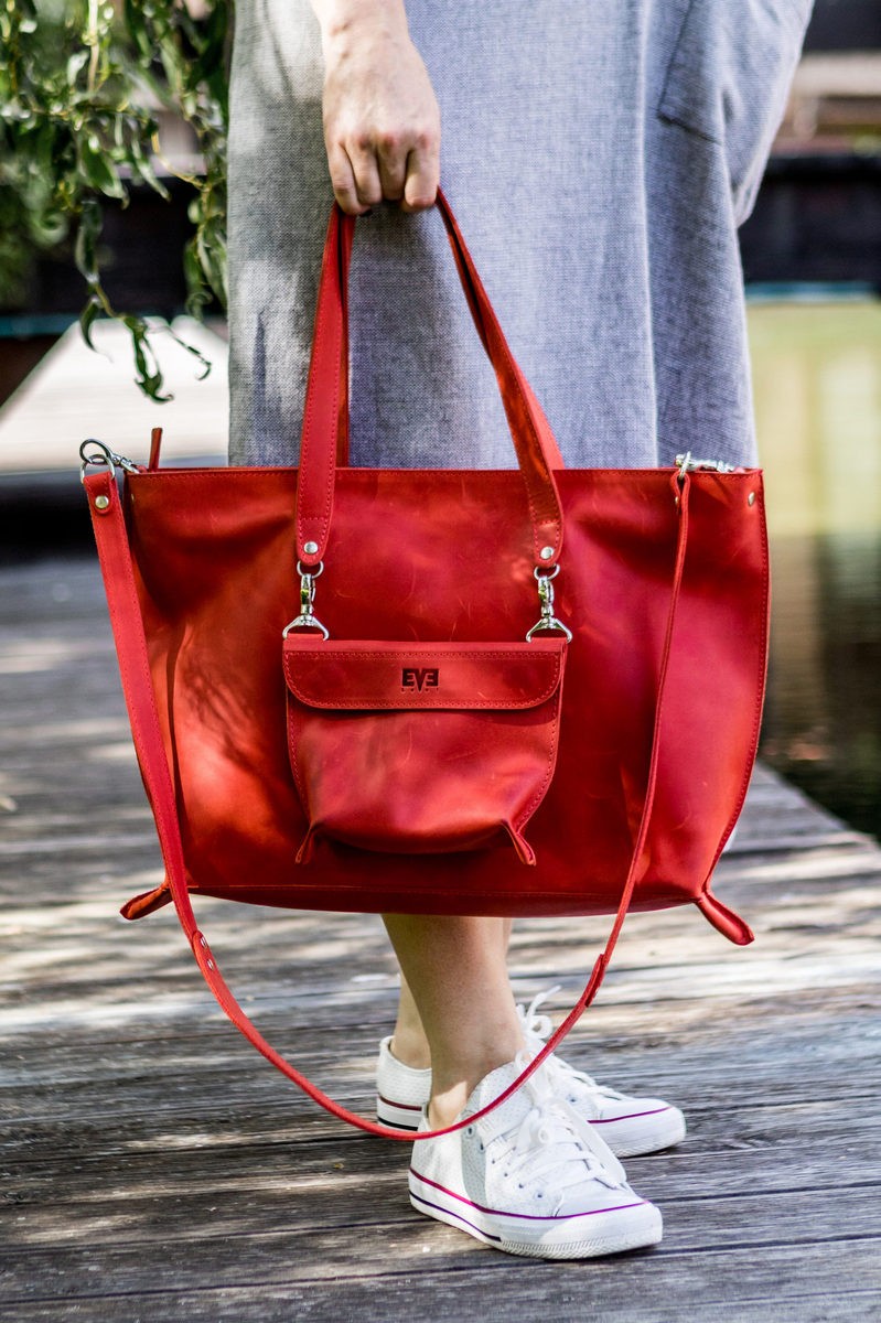 Buy Red real leather rectangular mediume comfortable women`s stylish shoulder handbag