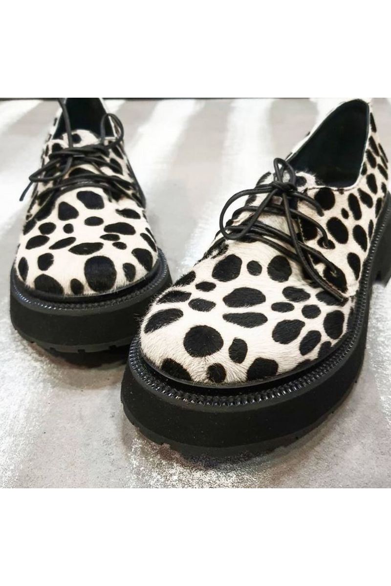 Buy Women's Black&White Fur Shoe Classic Lace Up Dress Low Flat Heel Oxford
