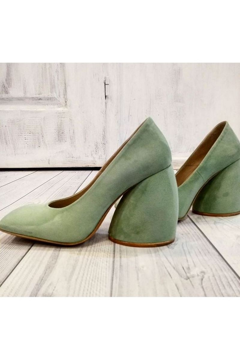 Buy Green suede wide heel shoes, Party Casual Square toe Handmade Women Shoes