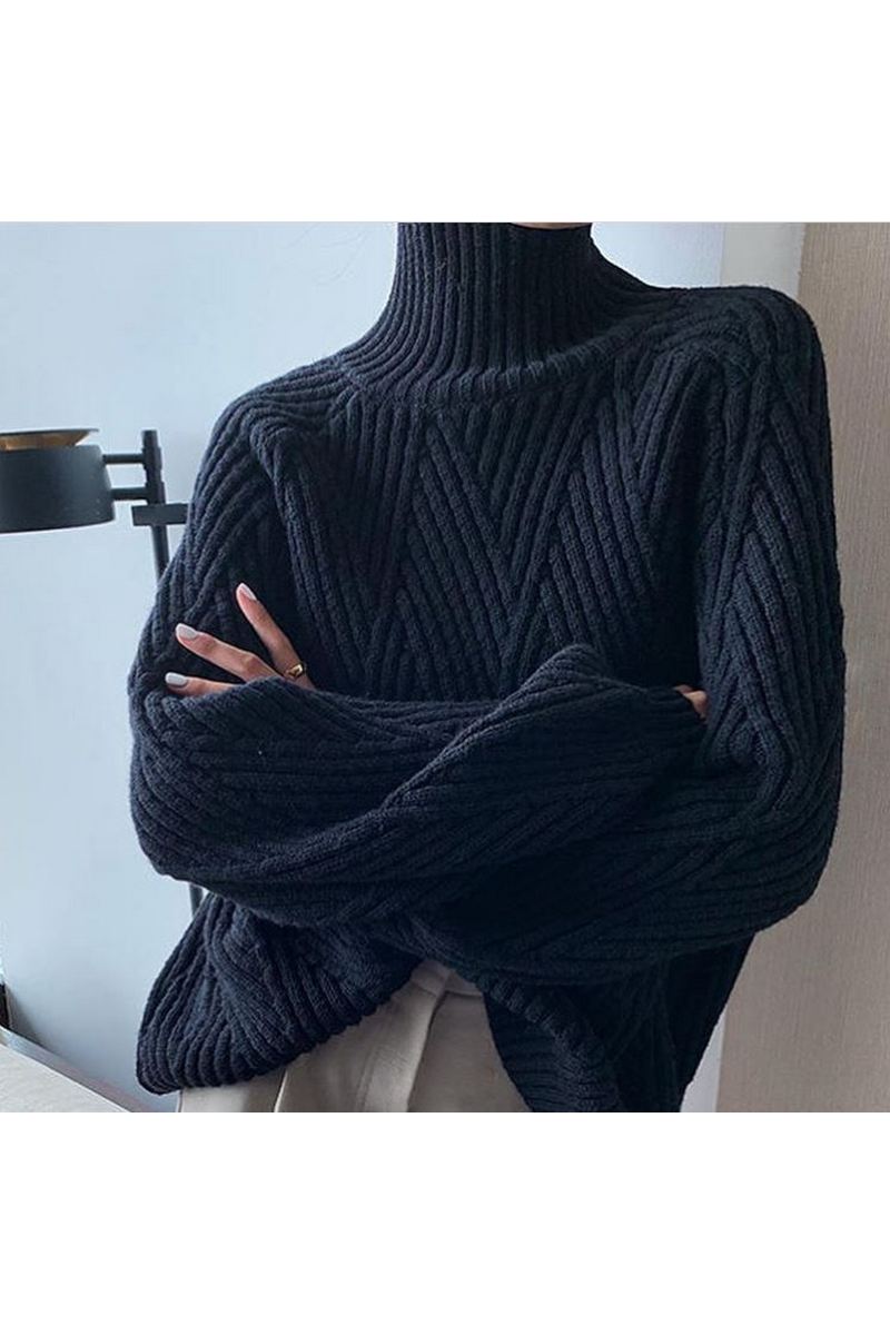 Buy Women`s Warm Oversized White Black Long Sleeve Loose Pullover Sweater