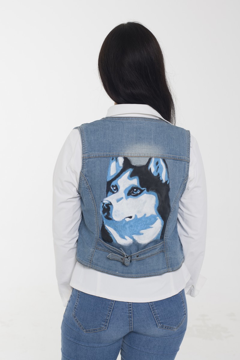 Buy Blue casual women's jeans print stylish comfortable vest