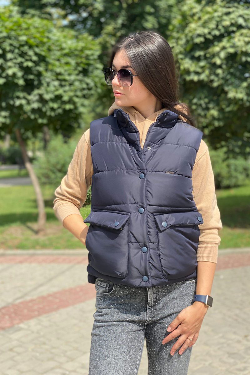 MIRACMODA Women's Vest Padded Stand Collar Lightweight Outerwear Casual Zip Pocket Quilted Vest Coat for Women 