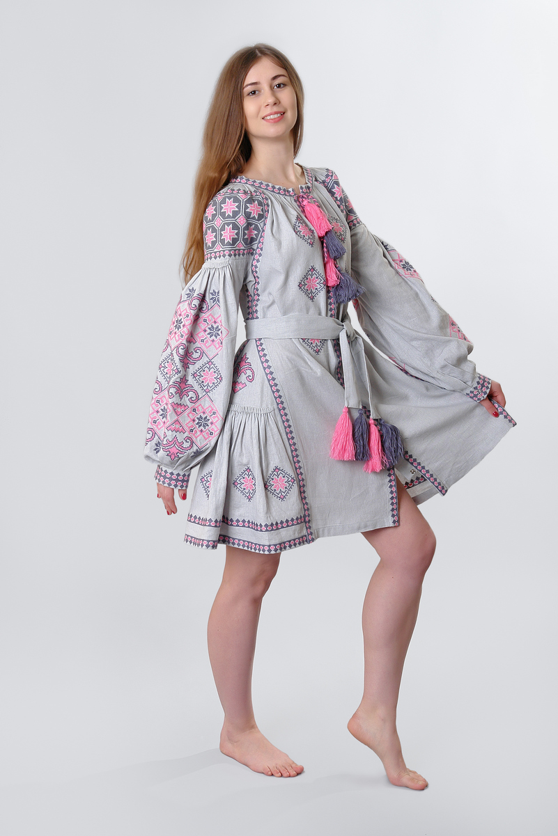 Buy Women linen short embroidered dress, Hippie Boho Folk Ukrainian style vyshivanka