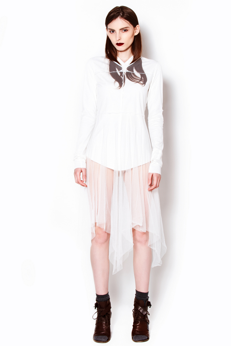 Buy White asymmetrical translucent women's mesh sleeveless V-neck dress, Designer original dress