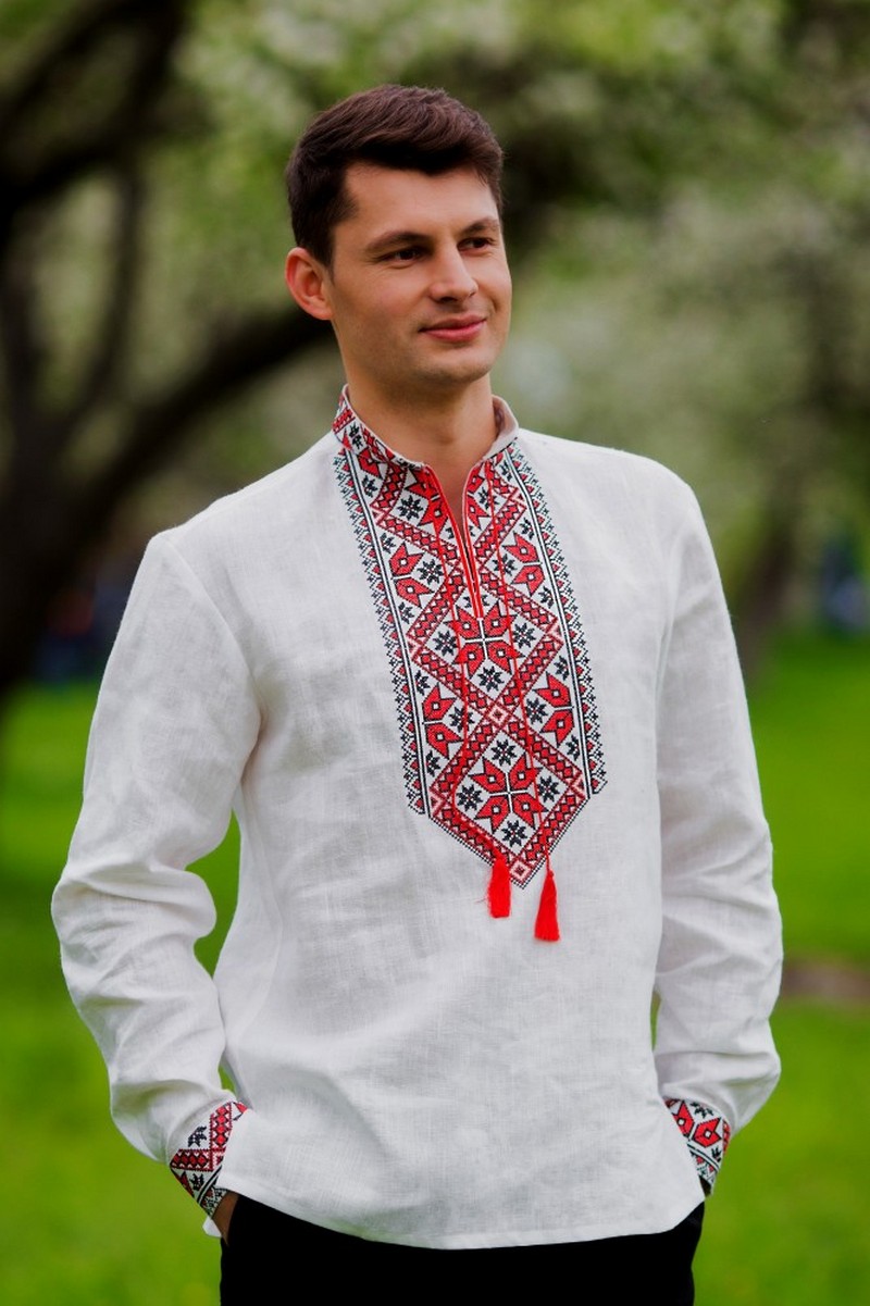 Men's linen white long sleeves shirt with embroidery, Summer Ukrainian ...
