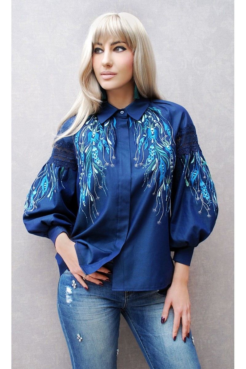 Buy Exclusive blue cotton embroidered design elegant unique blouse