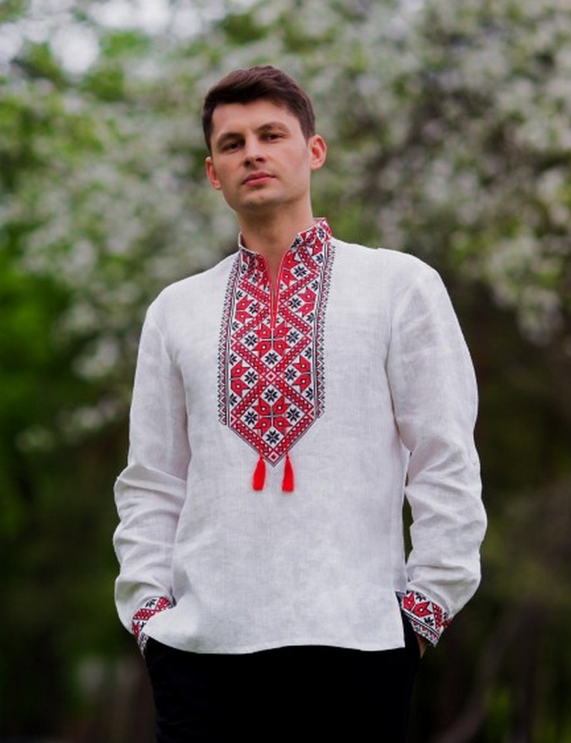 Men's linen white long sleeves shirt with embroidery, Summer Ukrainian ...