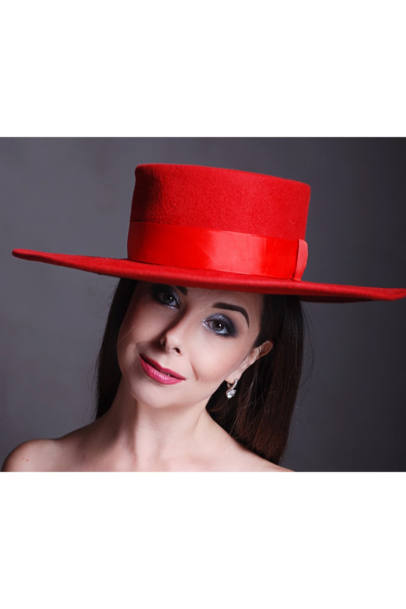 Buy Red broad brim women's felt classic middle hat, Stylish designer unique hat
