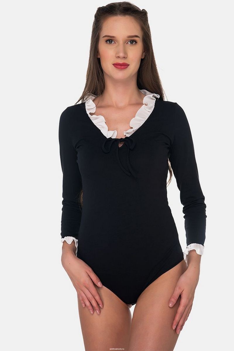 Buy Cotton fitted black drawstring blouse body, without fastener 3/4 sleeve office business designer blouse bodysuit
