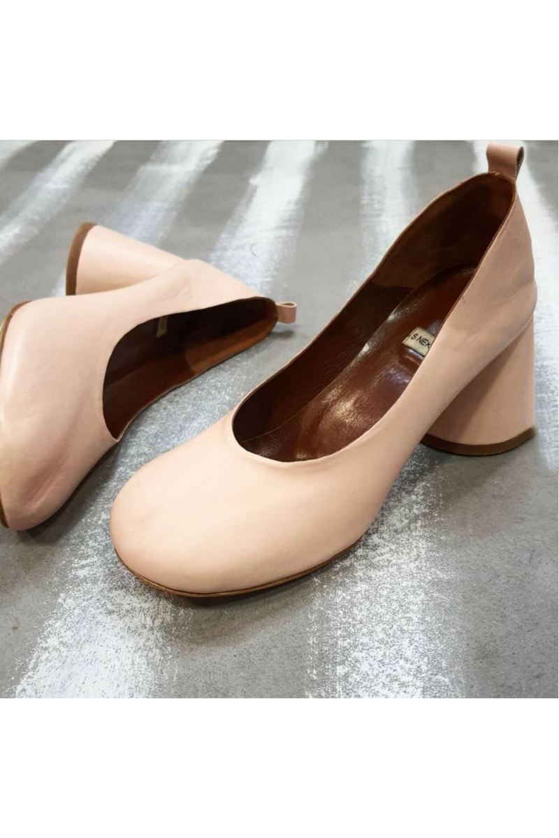 Buy Women Powder Leather Comfy Round Toe Block Low Heel Pumps Slip-on Dress Office Business Shoes