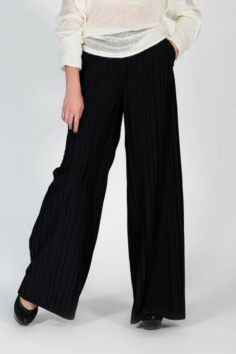 Buy Pants black wide corrugation, high waist pockets women stylish casual party trousers