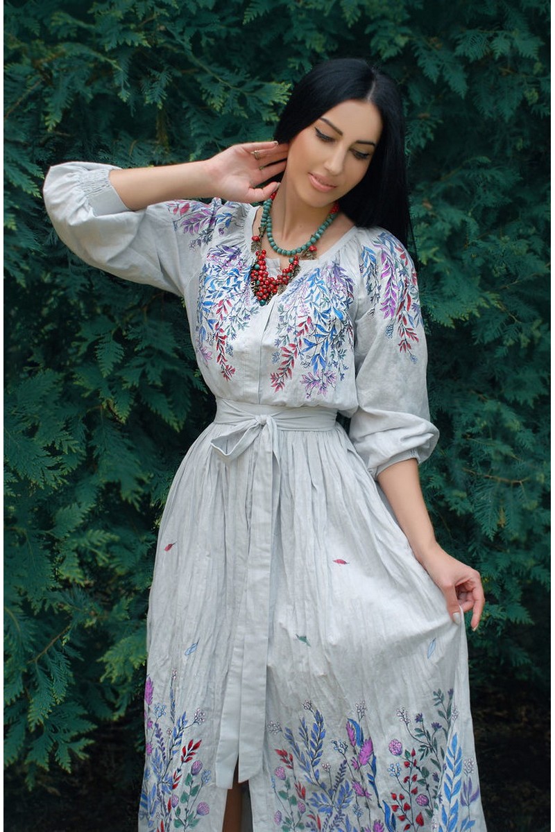 Buy Linen embroidery long comfortable fabulous enchanting pockets dress 