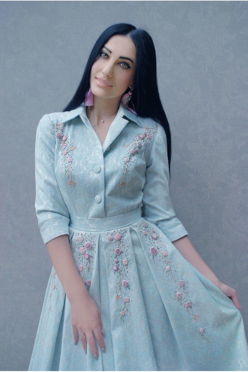 Buy Jacquard Blue Women Designer Elegant Formal Maxi Dress Hand Embroidery