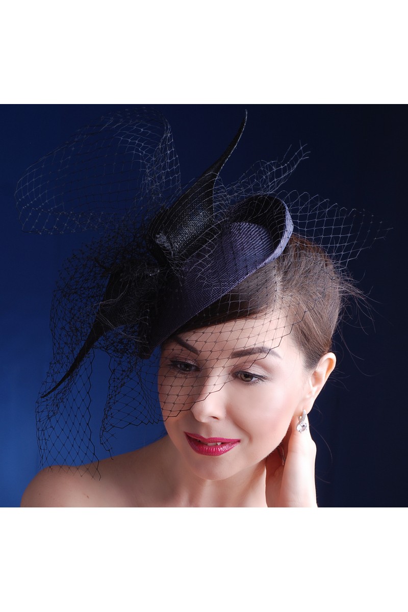 Buy Small Party Evening black veil straws original retro hat, designer unique hat