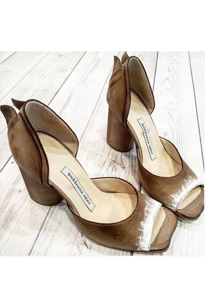 Buy Women's Leather Beige City Fashion Peep Toe Pumps Heels Vintage style Shoes