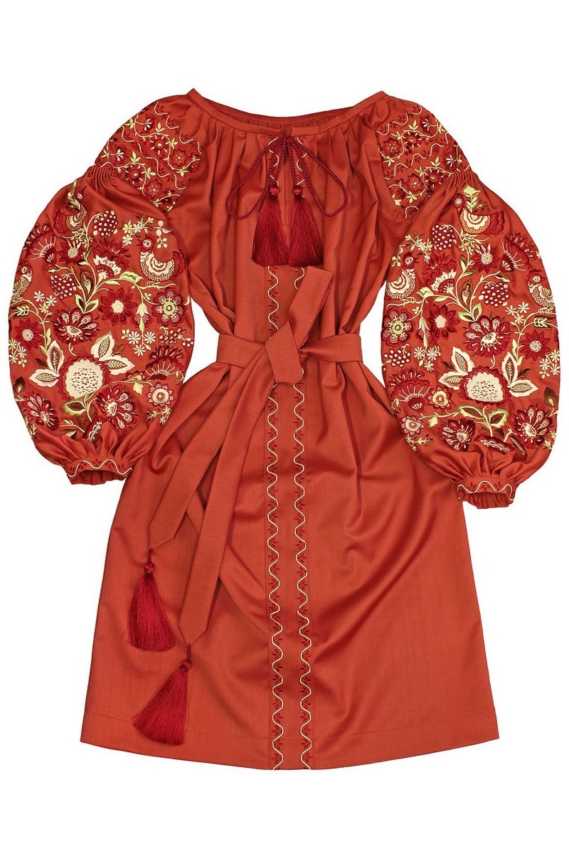 Buy Brown Woolen Vyshivanka Ukrainian ethnic unique designer dress