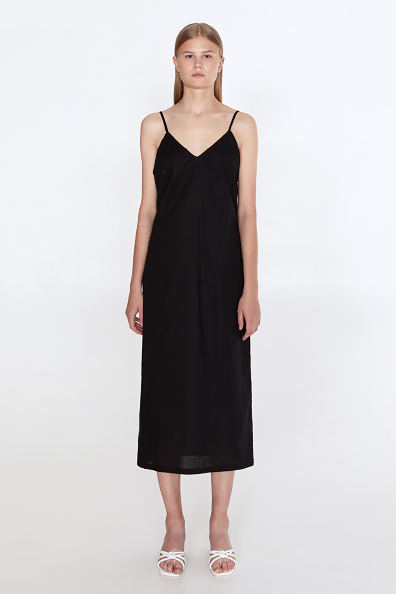 Buy Black Linen Halter Midi V neck Women Comfortable Dress