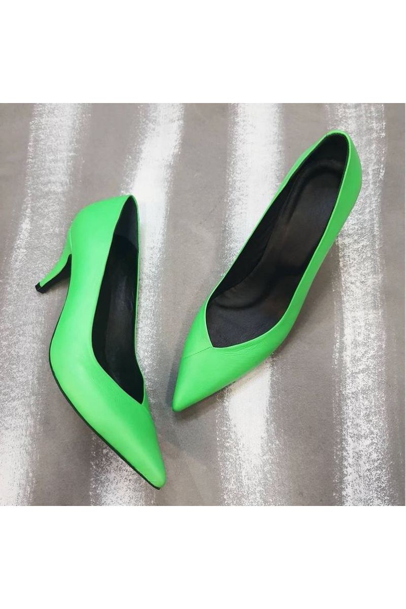 Buy Women Green Leather Fashion Classified Comfort Medium High Heel Pointy Toe Pump Shoes