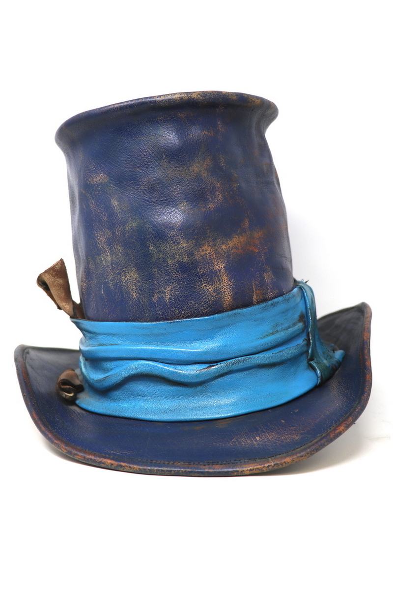 Buy Vintage Blue Leather High Topper, Stylish Handmade Rock Festival Burningman Hat