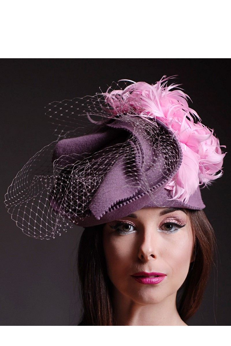 Buy Lilac retro party evening felt feather women unique stylish hat, designer hat 