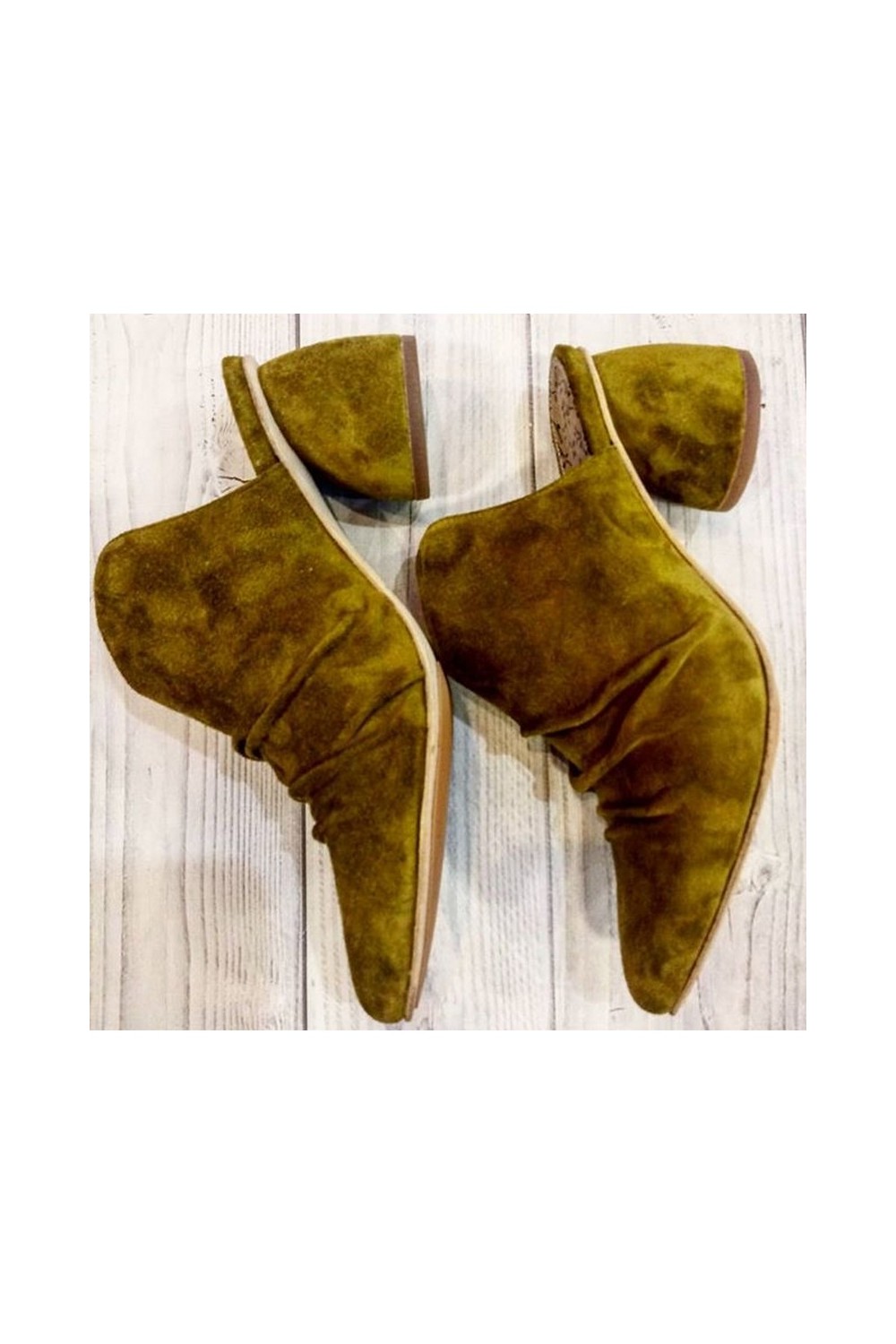 Buy Soft comfortable women's suede designer green clogs, wide heel narrow toe shoes