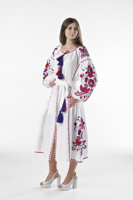 Buy Long dress in Ukrainian folk style with embroidery, boho, vyshivanka