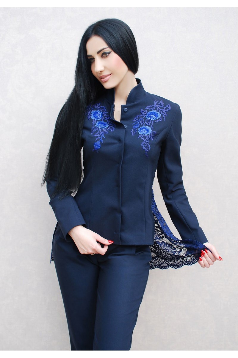 Buy Original blue cotton jersey guipure evening women`s party suit