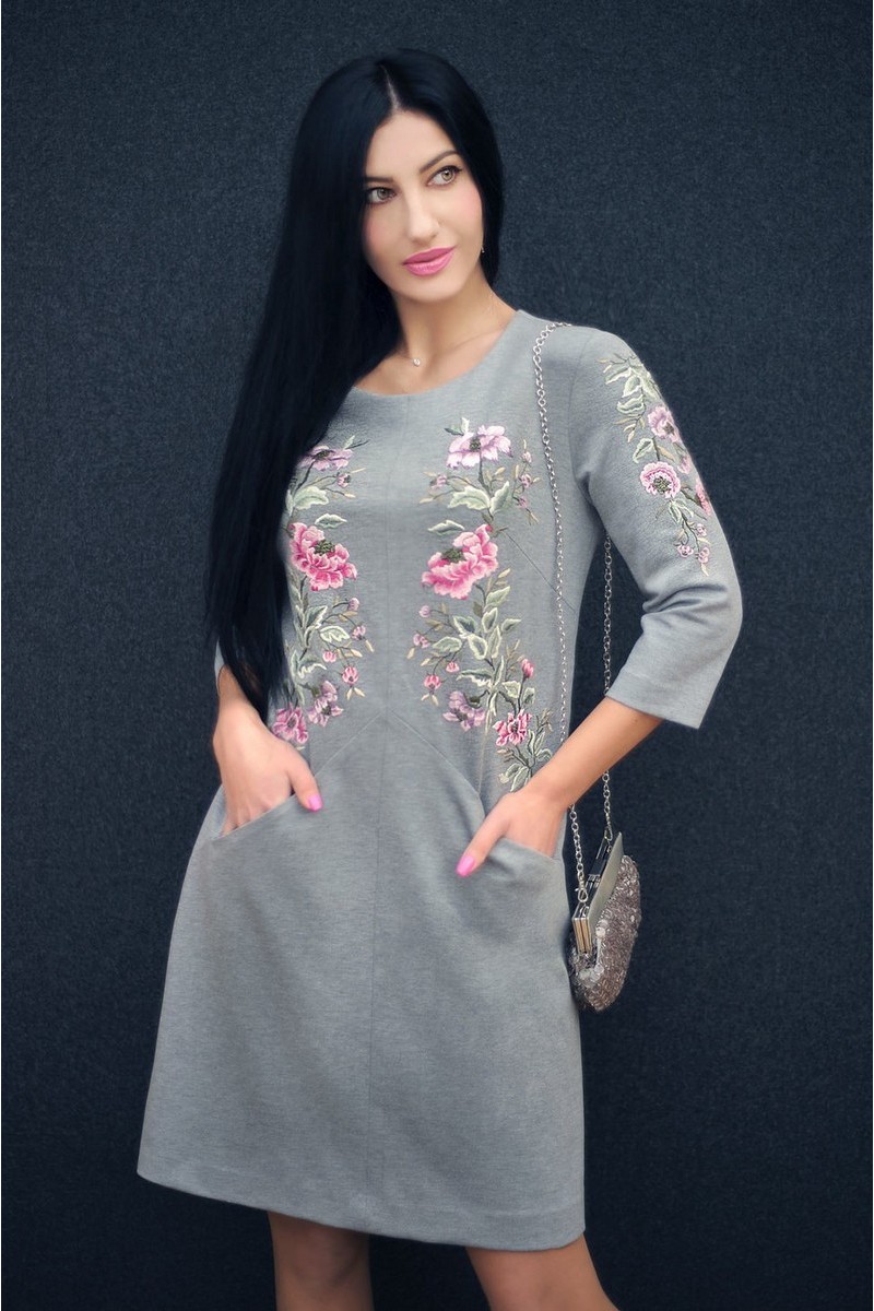 Buy Hand embroidery gray knitted comfortable stylish designer unique dress