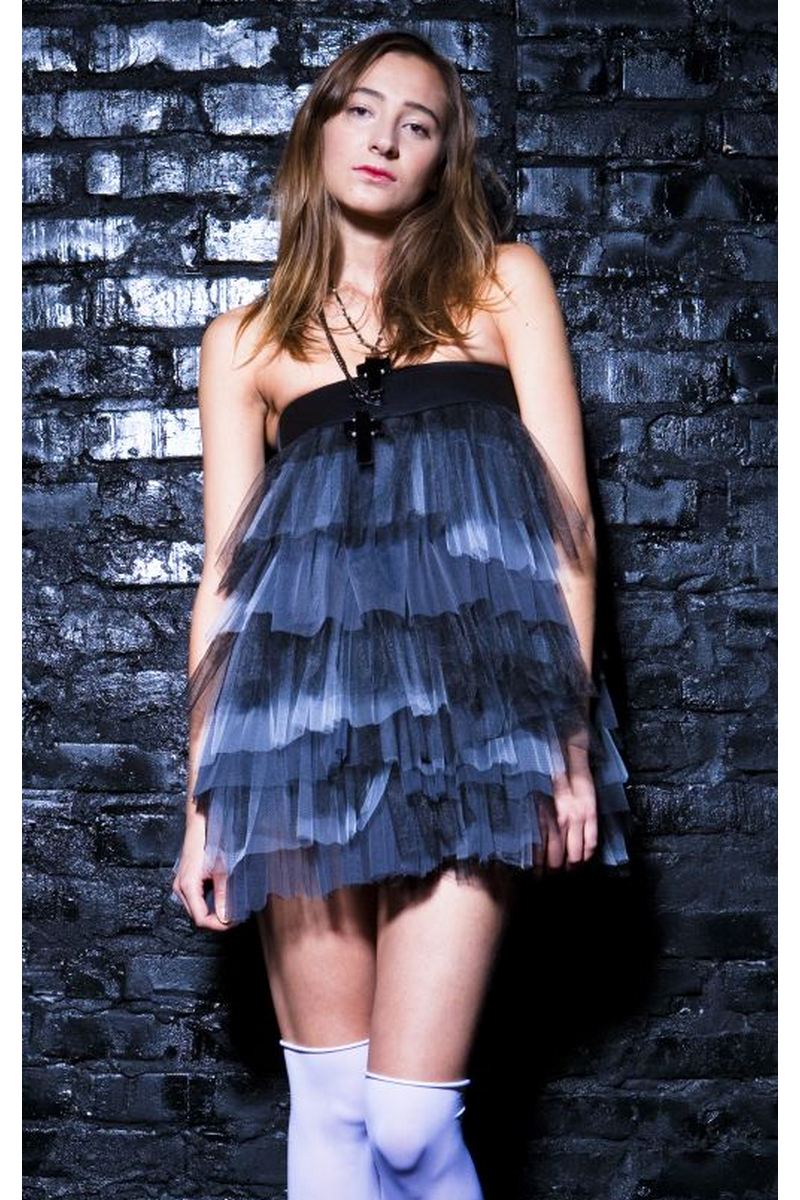 Buy Women`s party mini gray black tulle skirt sundress, Original designer dress