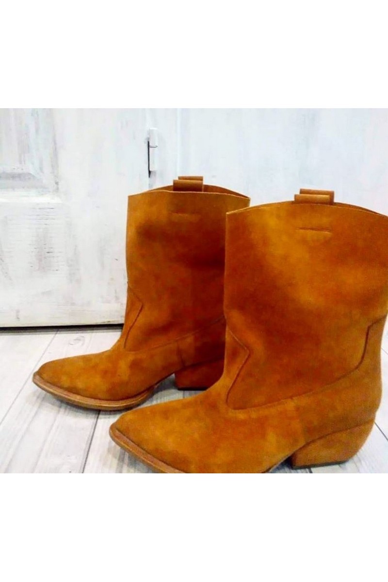 Buy Orange women suede Kozaki boots cowboy western , beveled heel narrow pointed toe handmade boots