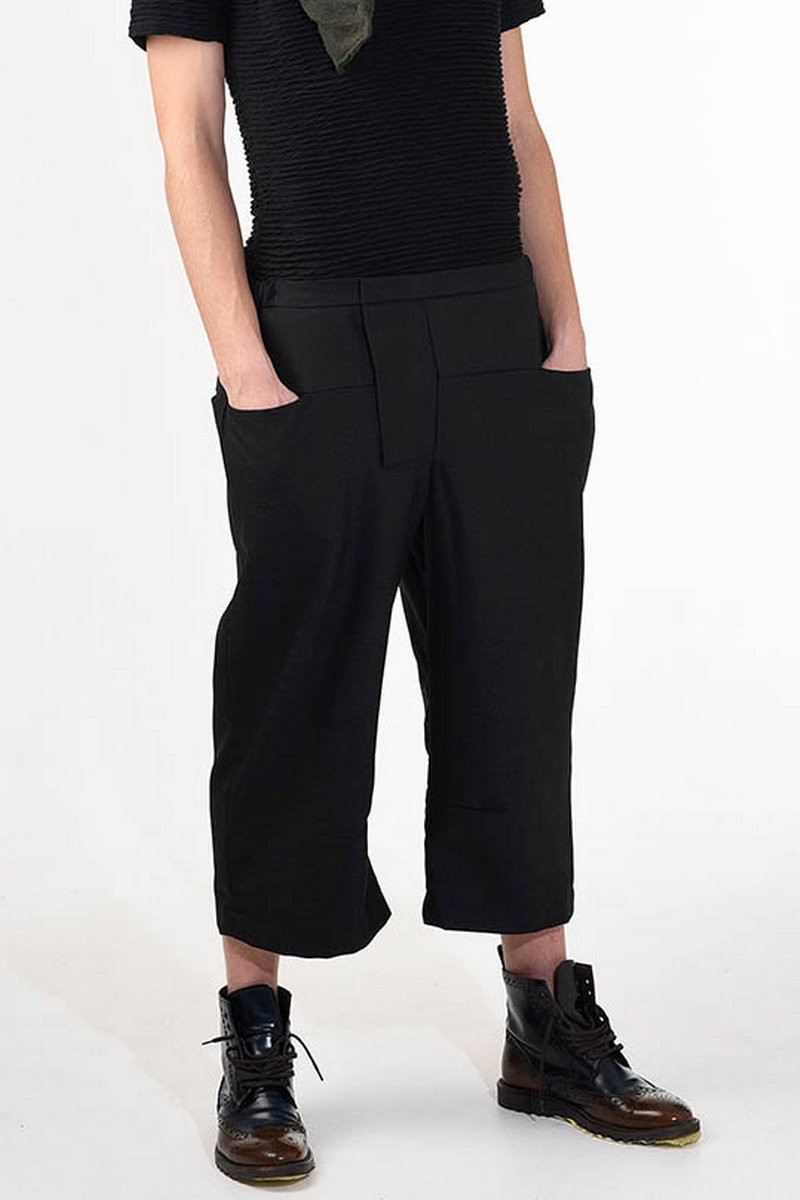 Buy  Warm soft wool black trousers, cropped stylish pockets men`s casula party club trousers
