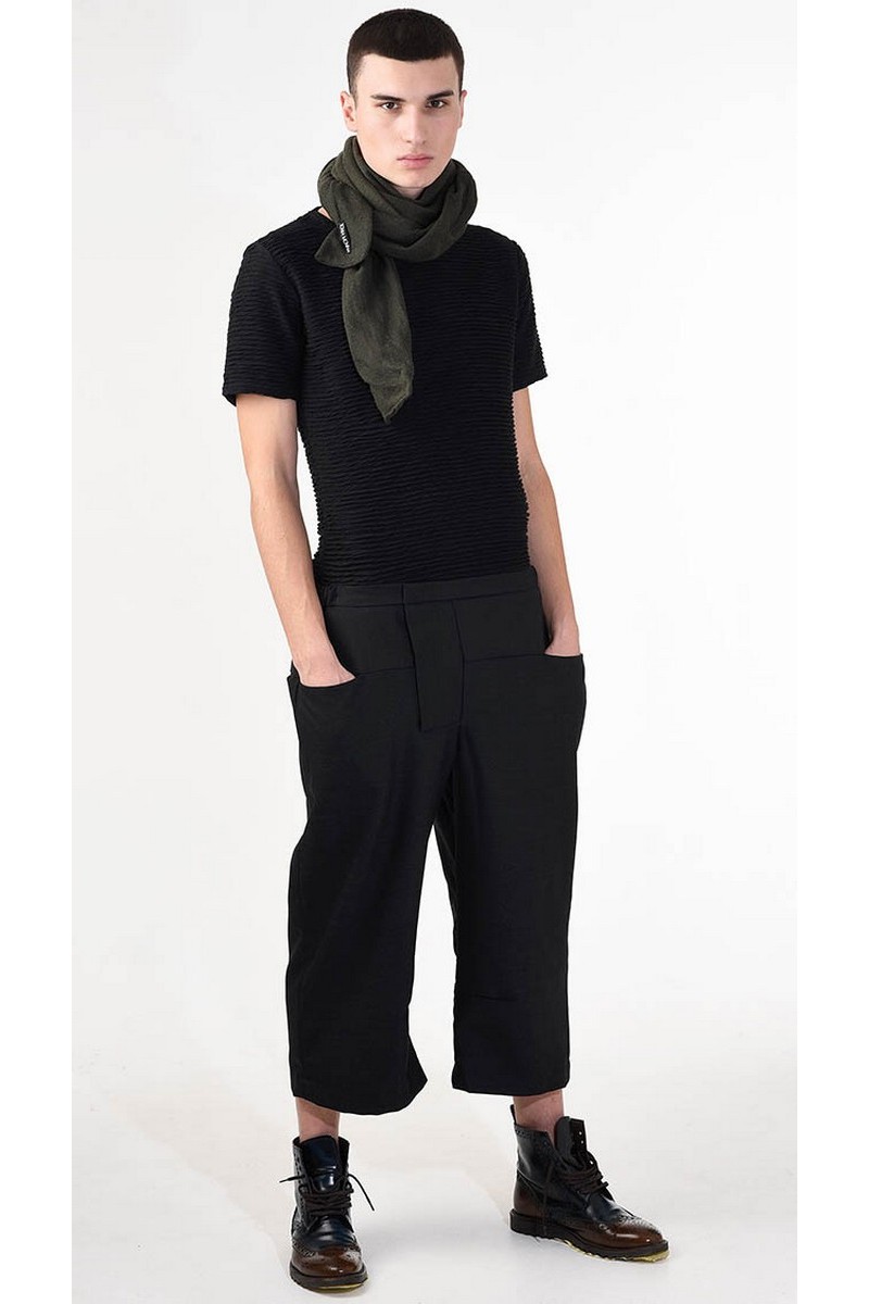  Warm soft wool black trousers, cropped stylish pockets men`s casula party club trousers