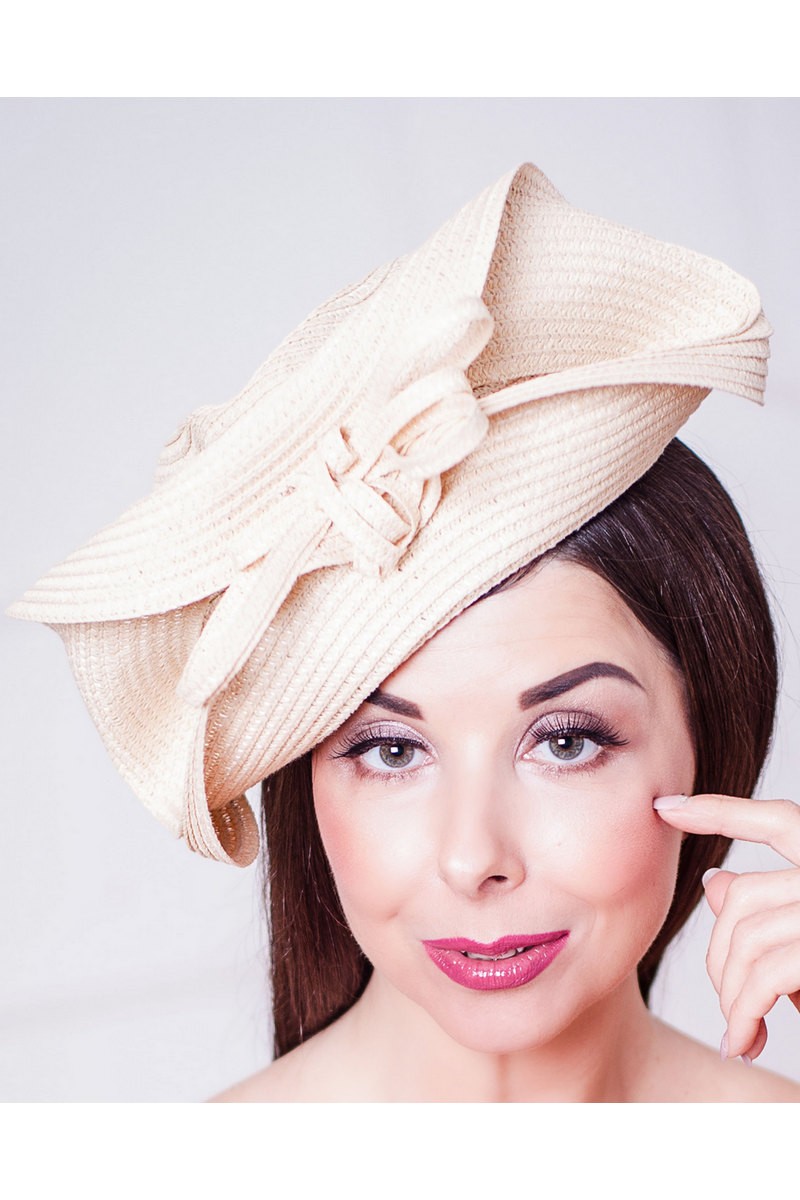 Buy Evening elegant beige straw women`s stylish designer retro hat