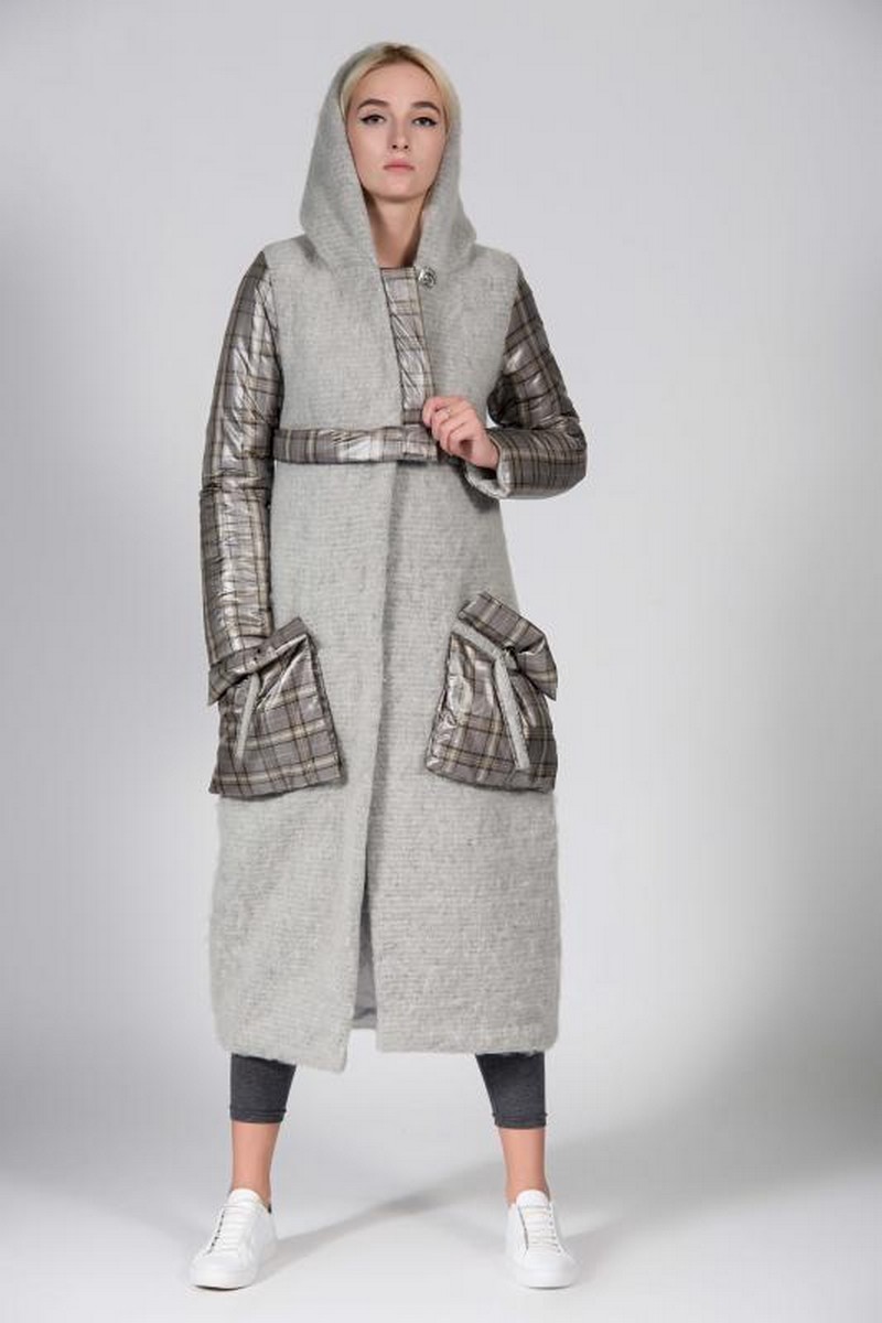 Buy Midi wool gray mohair coat, hood stylish warm unique women casual coat