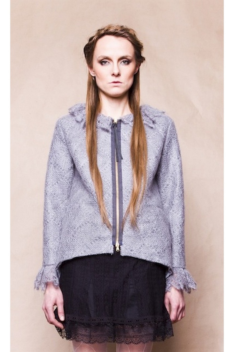 Buy Knitted women’s stylish blue goat down jacket, unique designer jacket