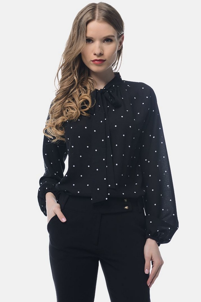 Buy Business black women long  sleeve button comfortable polka dot blouse