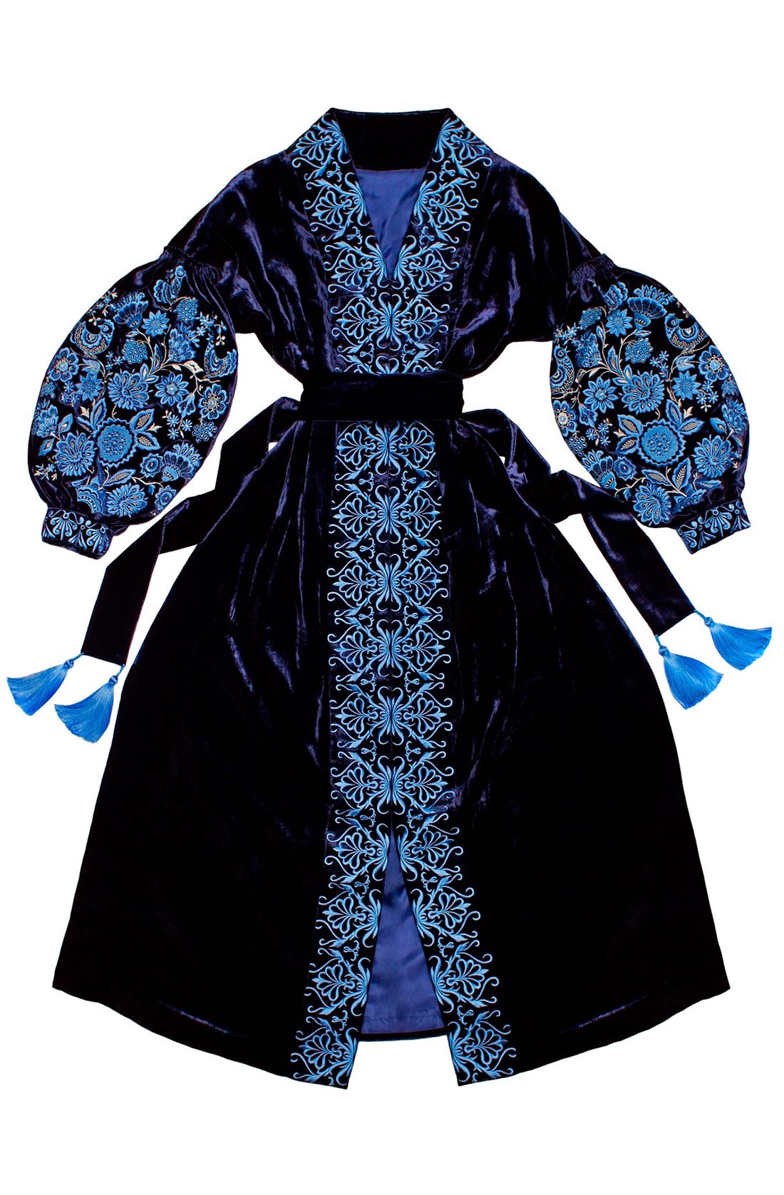 Buy Long authentic ethnic velvet black Ukrainian folk embroidered vyshivanka dress
