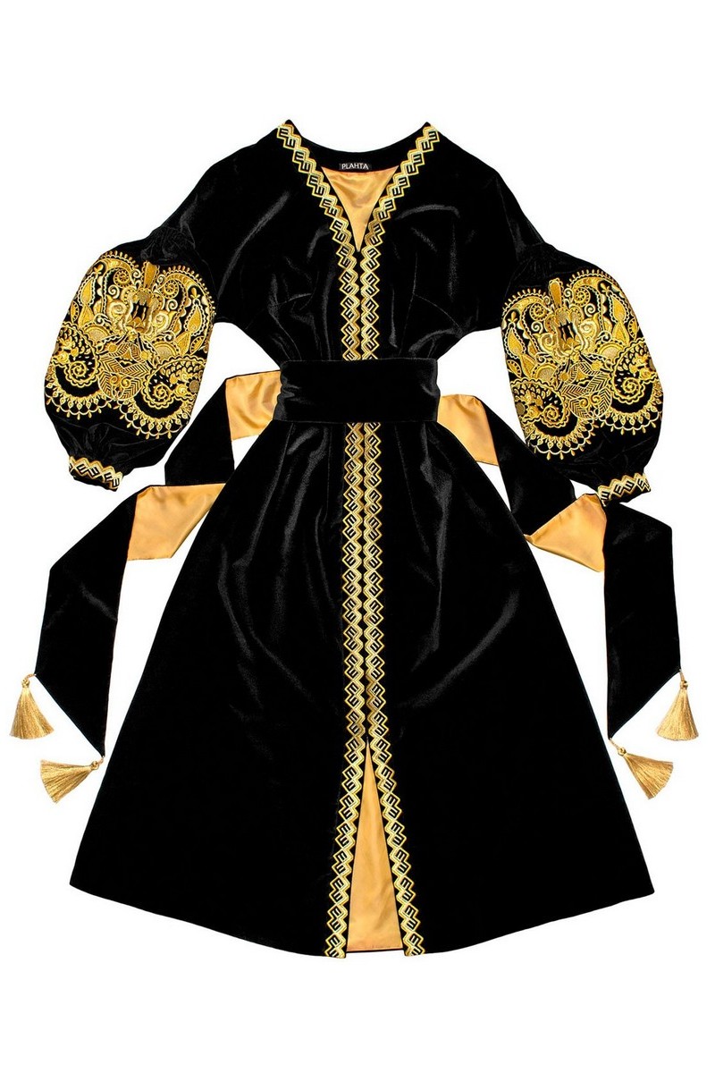 Buy Ukrainian folk black velvet ethnic authentic dress, unique designer dress