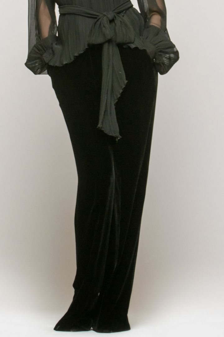 Buy Velor cocktail Black silk women`s trouses, Loose Elegant pants with pockets