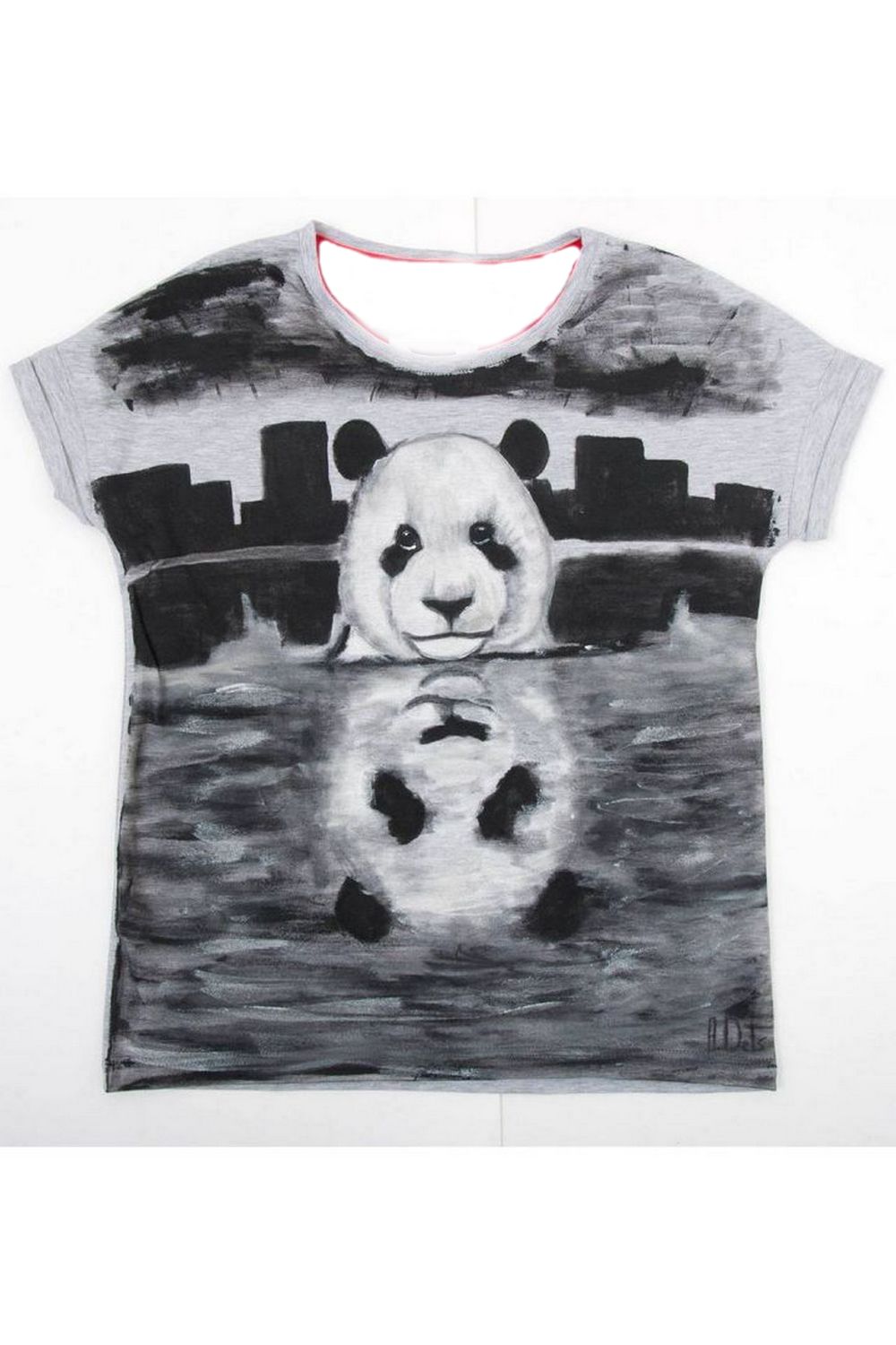 Buy Women Gray Cotton Print tee shirt , Short sleeve Panda tshirt, Unique stylish t shirt