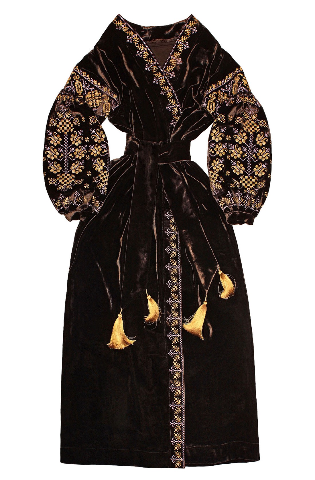 Buy Embroidered long velvet black dress, Ukrainian ethnic folk authentic unique dress