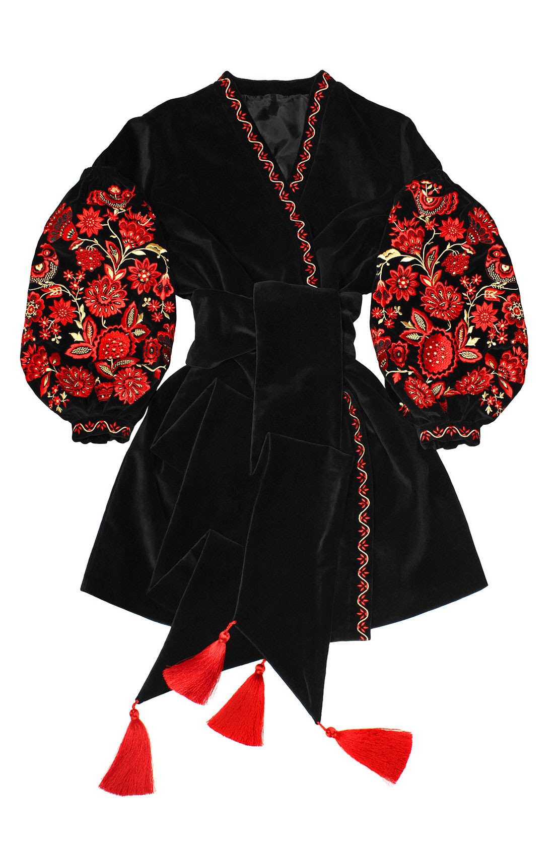 Buy Velvet embroidered black mini dress, Ukrainian ethnic folk authentic unique dress