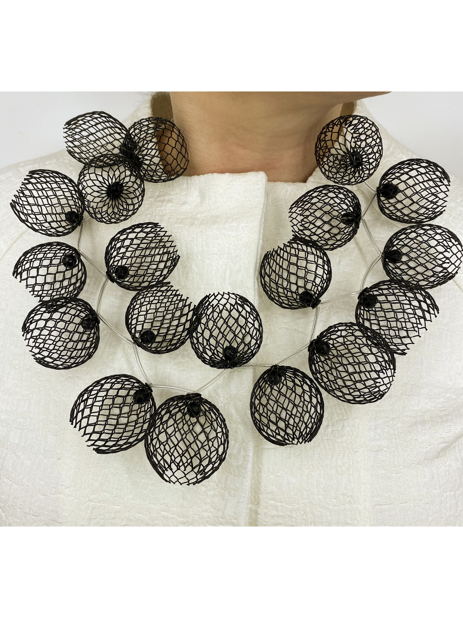 Buy Black unique designer mesh beads Czech glass handmade statement necklace