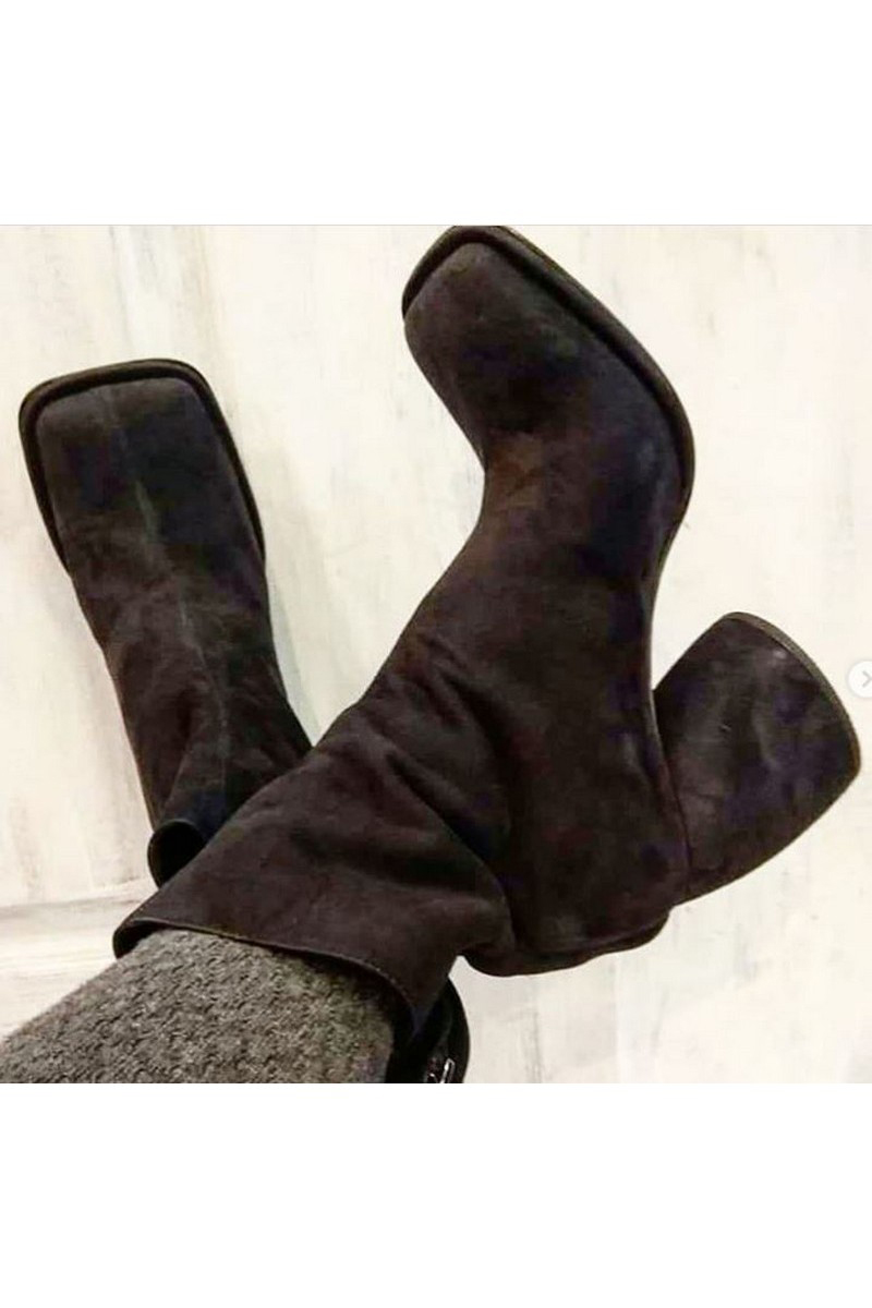 Buy Suede Black Square Toe Heel Zipper Ankle Boots, Women handmade original shoes