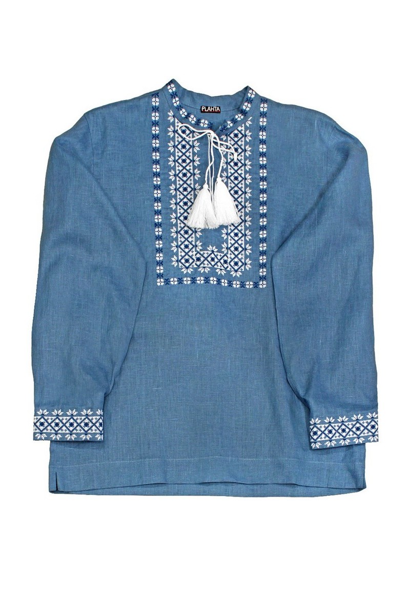 Buy Blue linen ukrainian authentic men's embroidered shirt vyshivanka